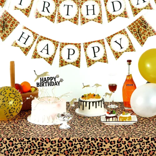 Vista 7 de Civaner 51 piezas de decoración de cumpleaños de guepardo dorado, incluyendo pancarta de cumpleaños de guepardo, globos, decoración de pastel