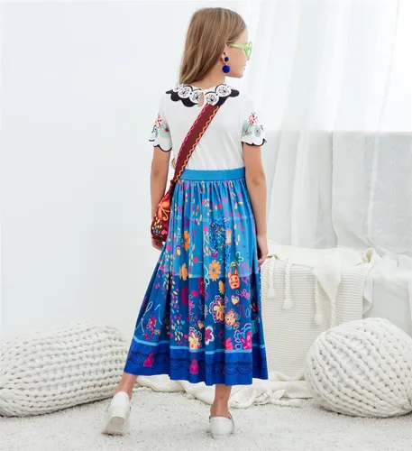 Vista 5 de Avady Encanto Dress for Girls Cosplay Mirabel Princess Birthday Halloween Christmas Party Dress Up With Full Accessories