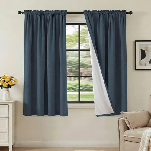 Vista 61 de H.VERSAILTEX Cortinas 100% opacas con aspecto de lino para dormitorio, bloqueo de luz completa, bolsillo para barra, cortinas de ventana gruesas
