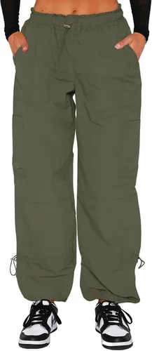 Vista 18 de Waitfairy Pantalones cargo para mujer, con cordón elástico, cintura elástica, pantalones de paracaídas holgados para mujer, pantalones Y2K con 01