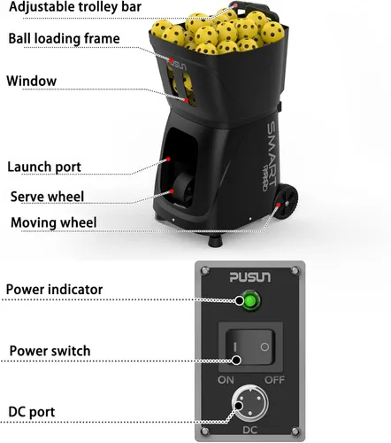 Vista 7 de Máquina de pickleball PP SMART PRO, lanzador automático profesional de bolas con aplicación y control remoto, capacidad de más de 80 bolas