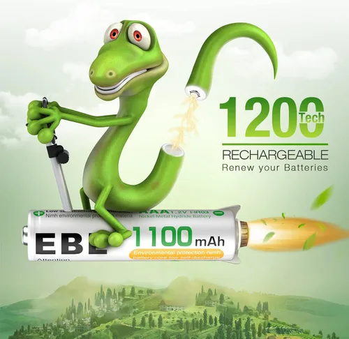 Vista 3 de EBL Paquete de 4 pilas recargables AAA de 1.2 voltios NiMH 1100 mAh triple AAA batería y cargador de batería AA AAA