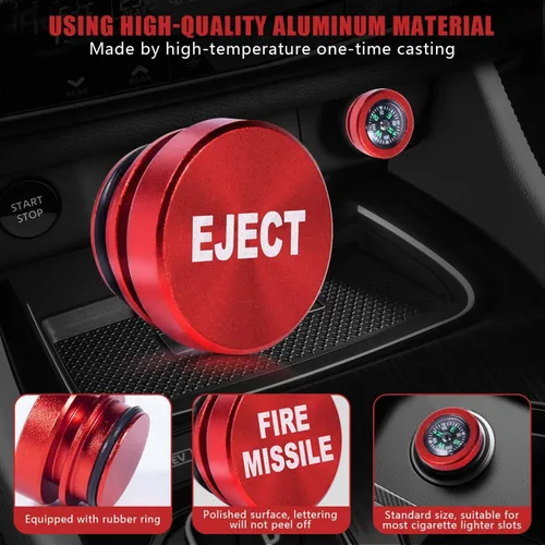 Vista 3 de SenseYo 3 Piezas Cubierta de Enchufe de Encendedor de Cigarrillos de Automóvil de Aluminio Se Adapta a la Mayoría de Vehículos Fuente de Rojo
