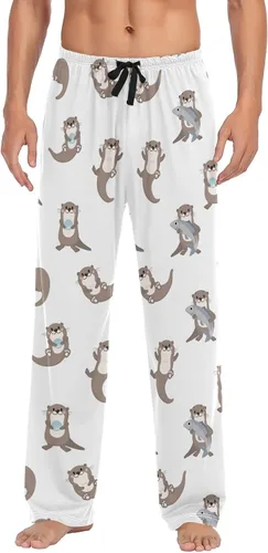 Vista 30 de Ollabaky Pantalones de pijama para hombre, pantalones de pijama con bolsillos, pantalones de descanso para hombre Multi 01