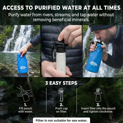 Vista 8 de Tactiko Survival Kit de filtro purificador de botella de agua de 20 onzas / 20.3 fl oz, filtro de 265 galones de agua de ríos, lagos y arroyos