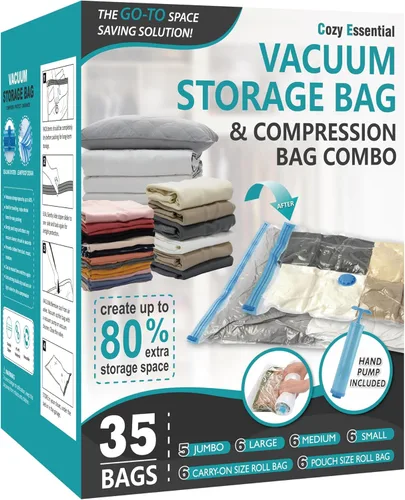 Vista 10 de Cozy Essential Vacuum Storage Bags, 80% Compression Vacuum Seal Space Saver Plastic Packaging Bags for Clothes, Blankets, Pillow, Bedding