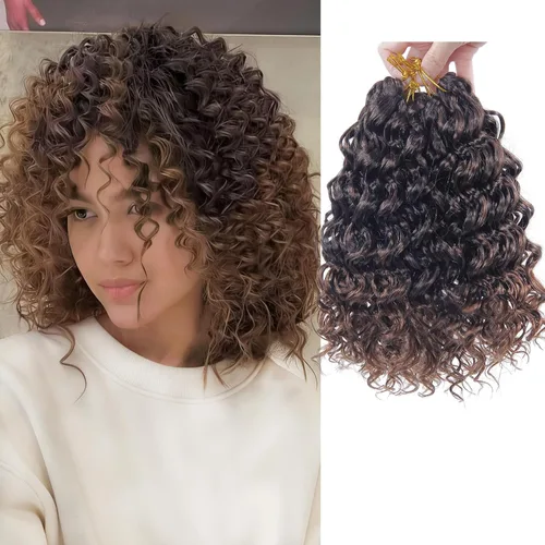 Vista 54 de GoGo Curl Crochet Hair 18 pulgadas onda de agua pelo sintético bohemio ganchillo trenzado jengibre onda profunda extensiones de cabello trenzado