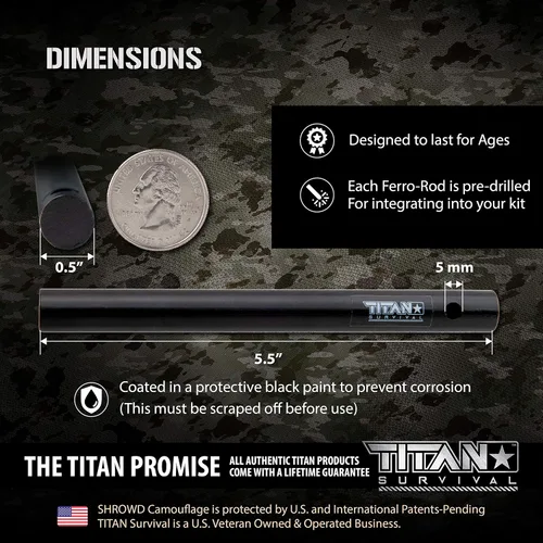 Vista 4 de TITAN Survival Ferro Rod - Arrancador de fuego de 0.5 x 5.5 pulgadas