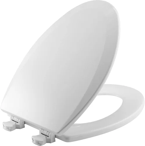 Vista 7 de Bemis 500EC Asiento de inodoro de madera duradera con bisagras de fácil limpieza, fabricado en Estados Unidos, redondo, color blanco Durable