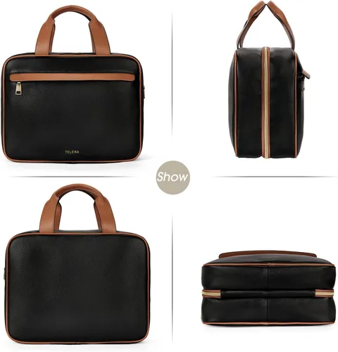 Vista 5 de Telena Neceser de viaje para mujer con gancho para colgar, bolsa de cosméticos resistente al agua, organizador de viaje para accesorios, artículos