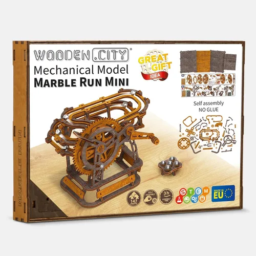 Vista 2 de Wooden.City Marble Run Mini rompecabezas 3D – Kit de modelo mecahnical de madera hecho a mano europea, laberinto de mármol para autoensamblaje,