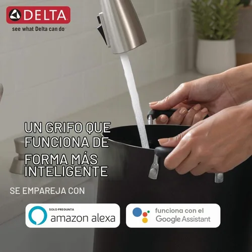 Vista 2 de Delta 9113TV-AR-DST Essa - Grifo de cocina, VoiceIQ, acero inoxidable ártico