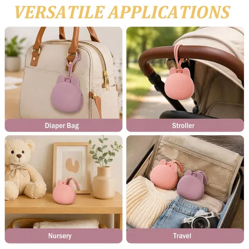 Vista 5 de Juego de 4 fundas para chupetes, 2 bolsas portátiles de silicona con correa suave y 2 cajas de almacenamiento transparentes para bolsa de pañales