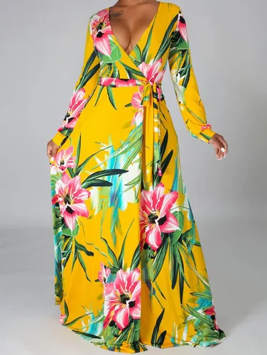 Vista 5 de JTNFairy Womens Casual Floral Print Long Maxi Dress Plus Size Plain Party Outfits