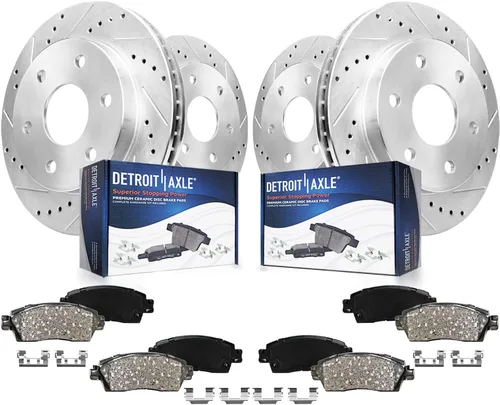 Vista 20 de Detroit Axle – Kit de frenos para VW Passat 15-21, rotores de freno de disco perforados y ranurados de 12.28 pulgadas delanteras y 10.70 pulgadas