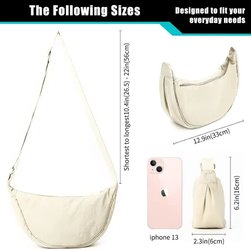 Vista 5 de Bolsos cruzados de nailon para mujer, bolsa pequeña de media luna, bolsa ligera para el pecho, riñonera con correa para el hombro para viajes diarios