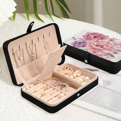 Vista 6 de Joyero organizador para mujeres y niñas, almacenamiento portátil de joyería para aretes, anillos, collares, pulseras, relojes, flores pequeñas