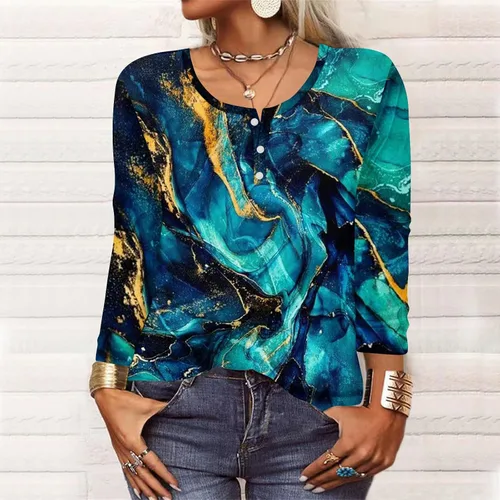 Vista 3 de Sweatshirt for Women Printing Long Sleeve Pullover Tops V Neck Button Down T Shirts Comfy Dressy Sweatshirts