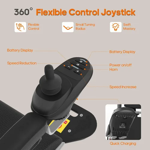 Vista 2 de Silla de ruedas eléctrica reclinable para adultos plegable con motor Silla de ruedas eléctrica con respaldo reclinable todo terreno para personas