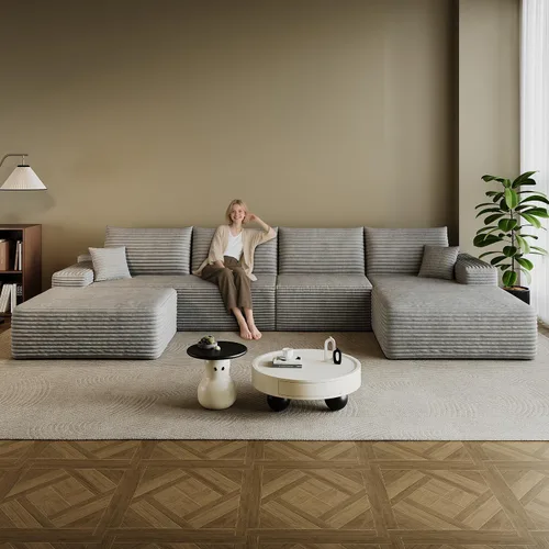 Vista 50 de Sofá modular en forma de L de 96 pulgadas con diván, moderno y cómodo sofá de pana para sala de estar, sofá de espuma viscoelástica, no requiere