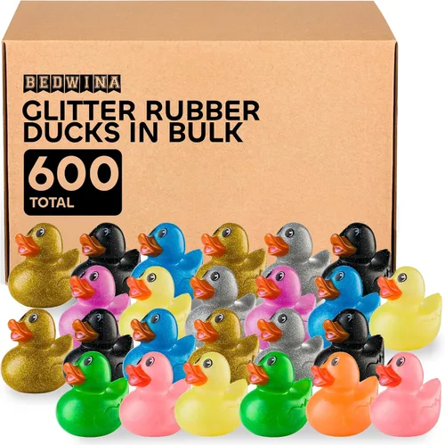 Vista 8 de Bedwina Patos de goma con purpurina a granel, patos Jeep para regalos de patitos y cruceros, juguetes de baño para niños, mini patitos de goma