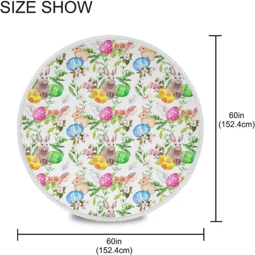 Vista 7 de senya Manteles de Pascua, huevos de conejo de Pascua en flores de hierba, mantel decorativo para mesa circular, comedor, decorativo para vacaciones