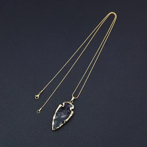 Vista 5 de COAI Arrowhead - Collar de cristal crudo de obsidiana negra, Piedra, Obsidiana