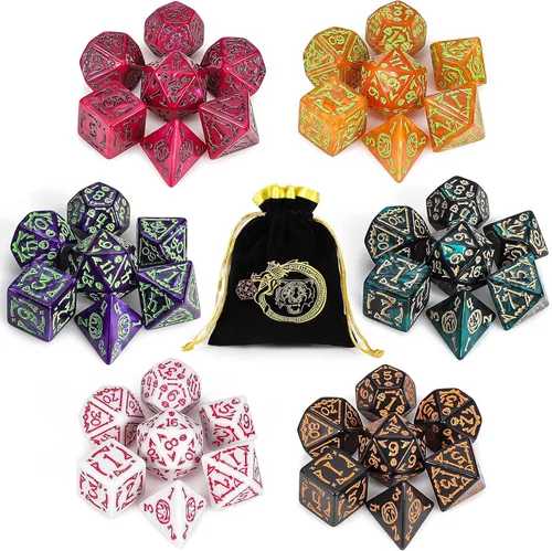 Vista 12 de CiaraQ Juego de dados poliédricos - Dados para juegos de rol DND para Calabozos y Dragones, juego de mesa RPG, doble color, 35 piezas Diseño