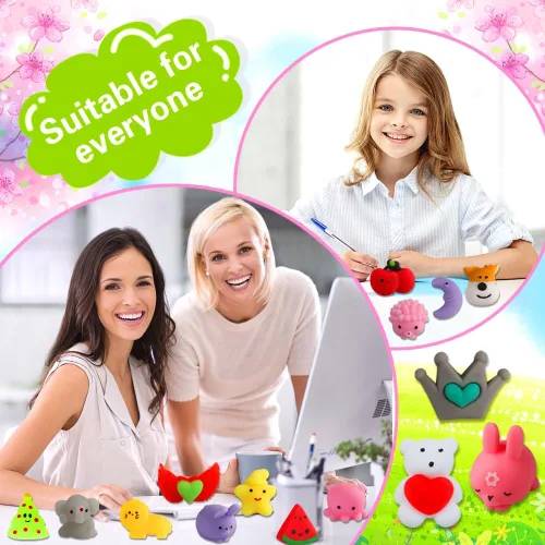 Vista 4 de Paquete de 100 Juguetes Squishies, Pequeños Juguetes Fidget Squishy de Mochi Aleatorios a Granel, Regalos de Fiesta para Niños de 4-8 y 8-12, Bolsa