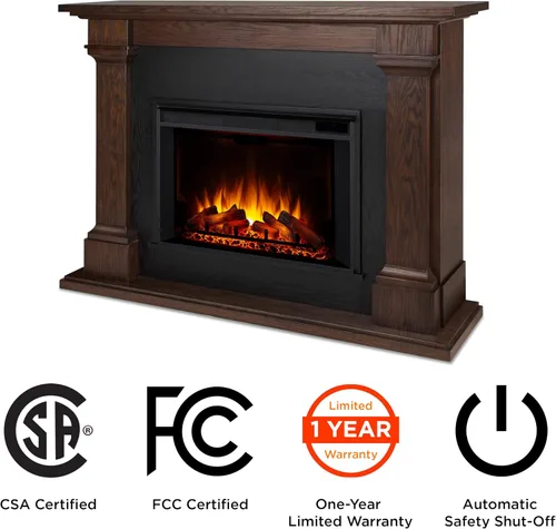Vista 7 de Real Flame Callaway Chimenea eléctrica Grand de 63" con repisa en roble castaño, chimenea eléctrica independiente de gran tamaño para interiores