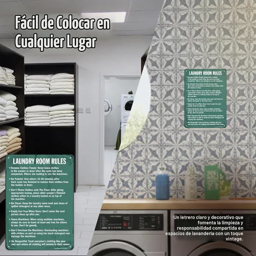 Vista 6 de SmartSign Letrero de metal para lavandería con texto en inglés «Laundry Room Rules – Remove Clothes, Be Clean», 14 x 10 pulgadas, aluminio laminado