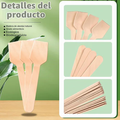 Vista 3 de Cucharas desechables mini de madera saboreadoras Cucharas de helado Cucharas de muestreo (150, 3.75 pulgadas)