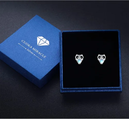 Vista 7 de Moonstone Earring for Women 925 Sterling Silver CatOwl Earrings Animal Stud Earrings Jewelry Gift for Girl Daughter Girlfirend