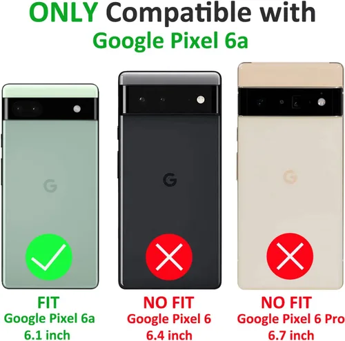 Vista 2 de Funda para Google Pixel 6a con protector de pantalla de vidrio templado [2 unidades], funda protectora de grado militar a prueba de golpes con Negro