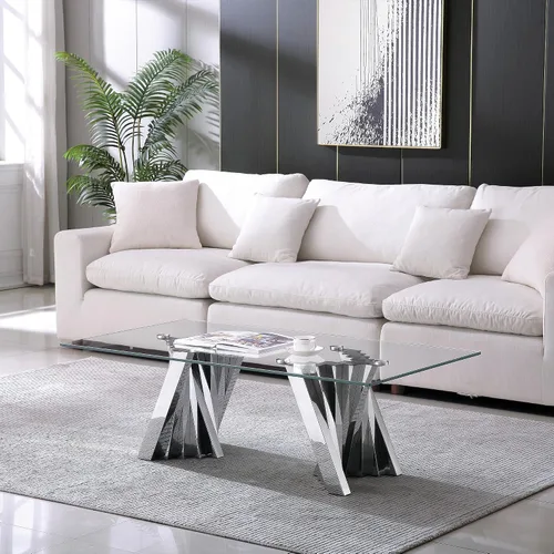 Vista 20 de Mesa de centro de vidrio templado de 31.5 pulgadas, moderna mesa de té dorada de 2 niveles con estante inferior, mesas centrales de lujo con marco