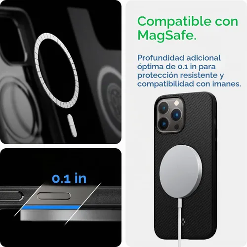 Vista 3 de Spigen - Mag Armor - Funda compatible con MagSafe diseñada para iPhone 13 Pro (2021) - color negro mate