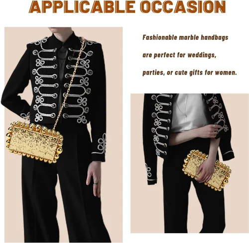 Vista 6 de Fecialy Acrylic Clutch Purse for Women Marble Handbags Pearl Evening Clutch Bag Beads Square Cross Body Bag for Wedding Party