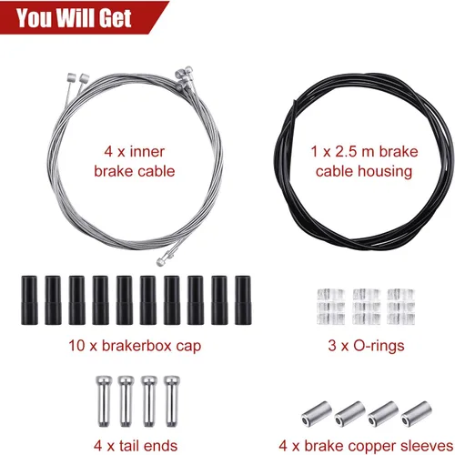 Vista 3 de 4 piezas de cable de freno universal para bicicleta interior kit de carcasa de cable de freno de bicicleta de repuesto para bicicleta de montaña