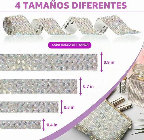 Vista 2 de 4 Rollos de Cinta Autoadhesiva de Diamantes de Imitación de Cristal, Cinta de Diamantes Bling con Adhesivos de 2 mm para Manualidades, Boda, AB