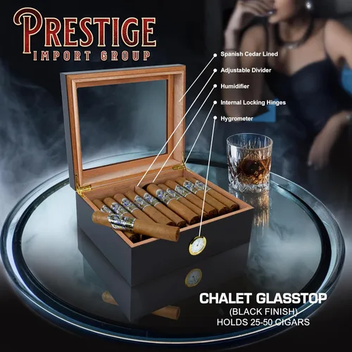 Vista 2 de Prestige Import Group, Humificador de cigarros de cabaña, Capacidad: 20 a 50, CHLTG/BK, Negro, 1