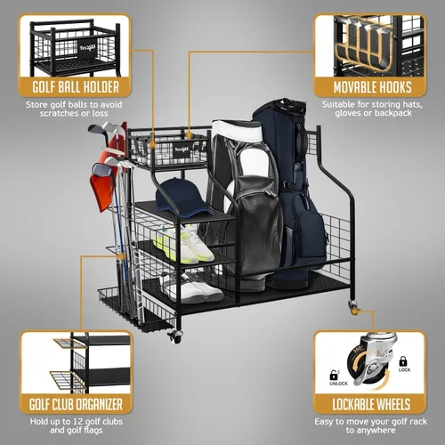 Vista 5 de Yes4All Golf Storage Garage Organizer, Golf Bag Storage Stand and Other Golfing Equipment Rack, Extra Storage Rack for Golf Clubs,Black