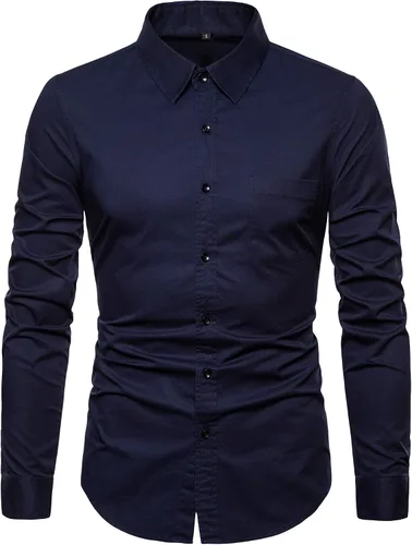 Vista 8 de Camisas de vestir con botones, manga larga, estilo casual, para hombre, con bolsillo en el pecho Azul (Acid Blue)