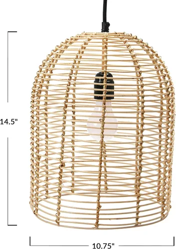 Vista 2 de Creative Co-Op Lámpara de techo moderna de ratán tejida a mano, estilo bohemio, natural