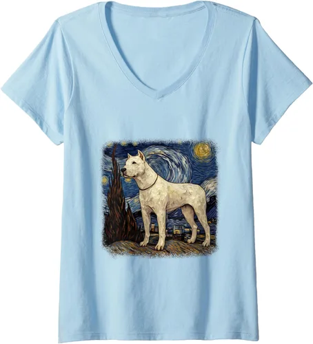 Vista 4 de Womens Van gogh Dogo Argentino in starry night V-Neck T-Shirt