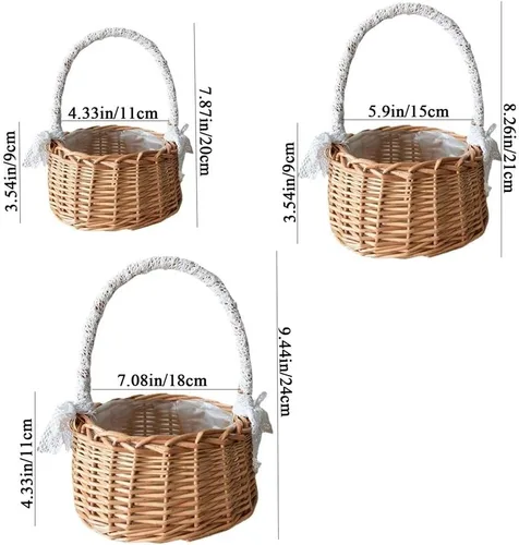 Vista 2 de Cesta de flores de mimbre de ratán, cesta tejida a mano de sauce con asa e inserto de plástico, cesta de dulces de huevos para boda, para decoración