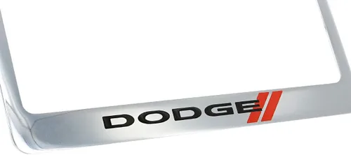 Vista 2 de Dodge Marco de matrícula con logotipo (2 agujeros/latón, cromo/ancho)