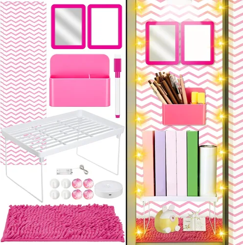 Vista 9 de Chuangdi Organizador de casillero y kit de decoración de 17 piezas de artículos esenciales para el regreso a clases, estante magnético