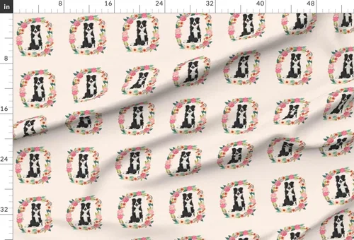 Vista 2 de Spoonflower Fabric - Inch Border Collie Black White Wreath Florals Dog Floral Dogs Collies Printed on Chiffon Fabric Fat Quarter - Sewing Fashion