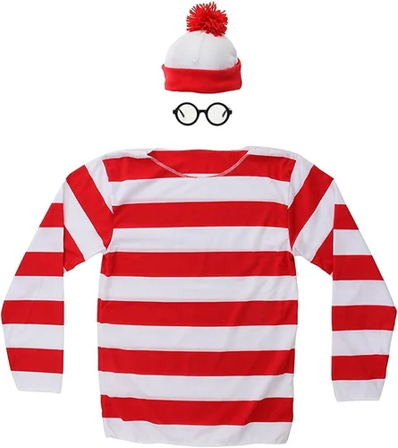 Vista 2 de Disfraz para adultos, camiseta a rayas rojas y blancas, disfraz de cosplay de Halloween