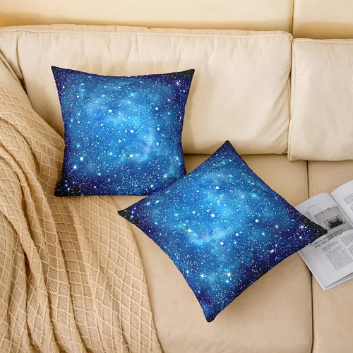 Vista 2 de Juego de 2 fundas de almohada de galaxia de 16 x 16 pulgadas, fundas de almohada decorativas suaves para espacio exterior impresas en 3D, fundas